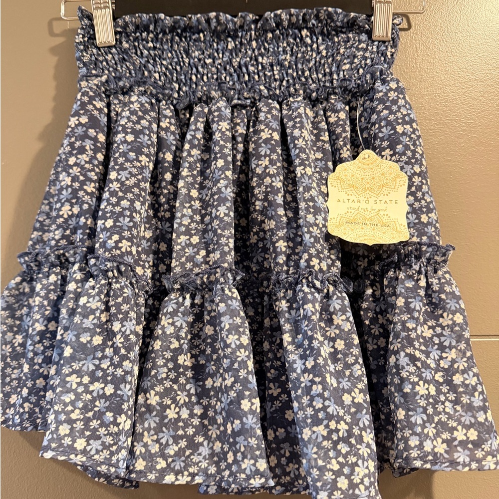 Altar'd State Navy Floral Mini Skirt